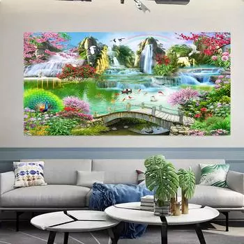 Пейзаж Водопад Картина на холсте Настенная живопись Пляж Восход Плакат Печать Картина для скандинавского домашнего декора Декор для гостиной Настенный декор 20x40cm