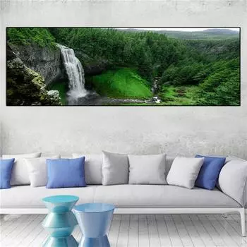 Пейзаж Водопад Зеленый Лес Холст Картина Современные Плакаты и принты Настенные Художественные Фотографии Гостиная Домашний Декор Без Рамки 20*40cm
