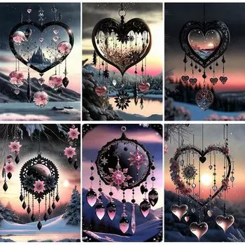 Пейзаж в колокольчиках ветра Личность DIY Полная дрель Алмазная декоративная картина Full Round 20x30CM