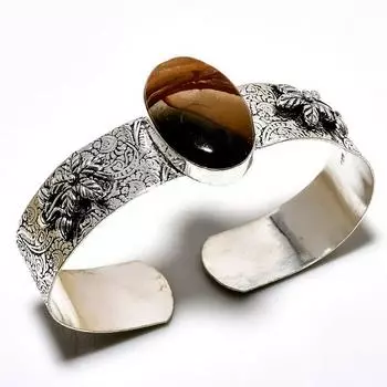 Пейзаж Яшма Драгоценный камень 925 Посеребренный браслет ручной работы Ювелирные изделия-манжеты