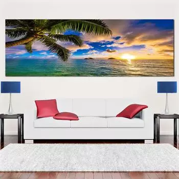 Пейзаж Закат Пляж Облако Морской пейзаж Холст Картина Тропики Пальма Побережье Плакаты и принты Wall Art Home Decor Без рамки 20*40cm