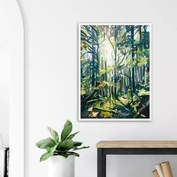Пейзаж зеленый лес дерево холст картина солнечный свет плакаты и принты настенные панно для гостиной украшение дома без рамки 21x30cm No Framed белый