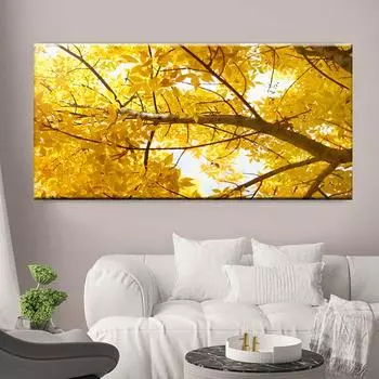 Пейзаж Зеленый Желтый Лист Дерева Холст Картина Природа Плакаты и принты Настенные Панно Куадрос Гостиная Домашний Декор Без Рамки Без Рамки 20*40cm