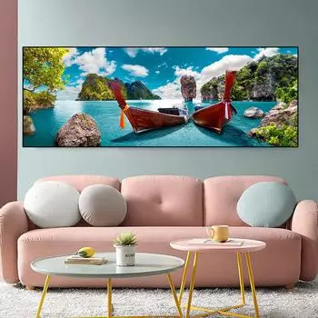 Пейзаж, живописный Таиланд, море, остров, озеро, лодка, холст, живопись, постеры с природой и принты, настенные художественные фотографии, домашний декор, без рамки 20cm40cm NoFrame