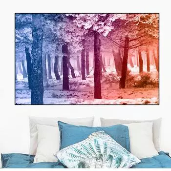 Пейзаж зимний лес дерево холст картина гладкая радуга постеры и принты настенные панно для гостиной домашний декор без рамки 20cm40cm NoFrame