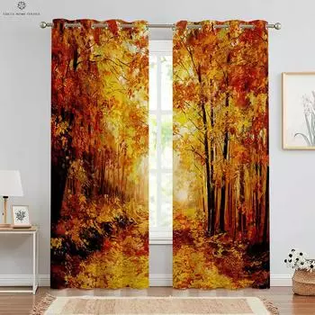 Пейзажная картина маслом Декоративная занавеска, 3D-печать занавески, студия, спальня, гостиная, легко мыть и ухаживать W50xH130(CM)x2PCS&Rod pocket