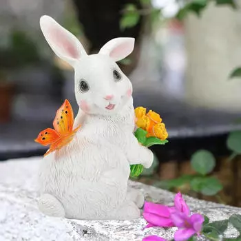 Пейзажная лампа, фигурка кролика, с бабочкой и тюльпаном, украшение для сада, животное украшение для белый