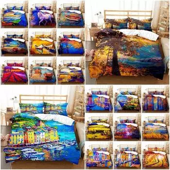 Пейзажная живопись Doona/Пододеяльник/Пододеяльник Наволочки Комплект постельного белья Одиночный Двойной Single 135x200cm