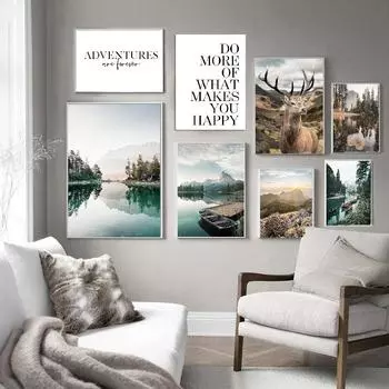 Пейзажная живопись озеро отражение холст плакат богемный восход солнца природа скандинавский стиль художественный принт галерея настенное украшение картина A4 21x30cm No Frame