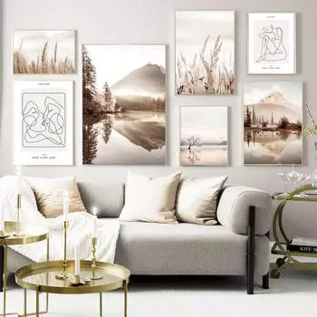Пейзажная живопись озеро отражение холст плакат богемный восход солнца природа скандинавский стиль художественный принт галерея настенное украшение картина A4 21x30cm No Frame
