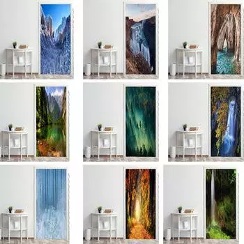 Пейзажные дверные наклейки 3D съемные Vinilos Para Puertas клейкие обои художественные фрески для дверей библиотека современный домашний декор 77X200cm(cut 2Pcs)