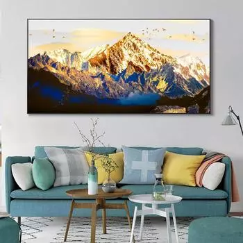 Пейзажные постеры и принты, настенная живопись на холсте, современные абстрактные картины с золотыми горами для гостиной, декор Куадрос 21*30cm