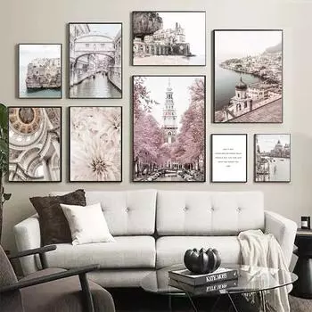 Пейзажный плакат, винтажный принт, холст, настенное искусство, Италия, Венеция, Атрани, пляжное здание, настенная живопись, фотография, скандинавское украшение A4 21x30cm No Frame