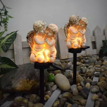 Пейзажный солнечный светильник из смолы, симпатичный солнечный светильник для сада, праздничное украшение, солнечный светильник для ангелов, вилла 2