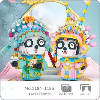 Пекинская опера Панда молодой мужской женский роль Корона домашнее животное кукла мини алмазные блоки кирпичи строительные игрушки для детей без коробки