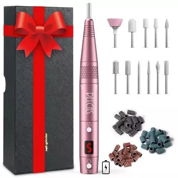 PELCAS Electric Nail Machine Kit Беспроводная пилка для ногтей Лак для ногтей USB-аккумуляторная дрель для ногтей Низкий уровень шума Гель для удаления ногтей Уход за ногтями Низкая вибрация Компактный розовый