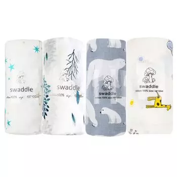 Пеленка марлевая детское банное полотенце новорожденный детское одеяло накидка для кормления пеленки для младенцев подарочный набор из 4 хлопковых мальчиков 120x120 см 100%