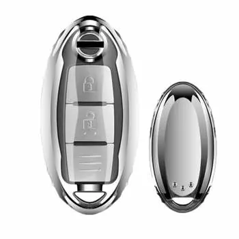 PELKERDR NISSAN Nissan Infiniti Smart Key Case Keychain Days Serena X-Trail Elgrand Skyline Note Cube Juke Kicks Key Case (Чехол для одного ключа - серебристый)