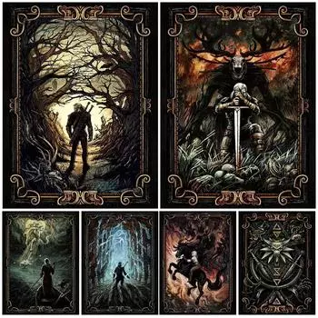 Пембуру Сетан Мистериус Лукисан Канвас Сени Диндинг Антик Сихир Гелап Плакат Сени Дуния Четак Декораси Рума Танпа Бинкай без рамки 21*30cm