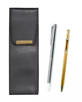 Pen Case with Metal Pointer and Slim 60 Gold Ballpoint Pen Set 2-Pack Eco-Leather (BR-701S-SV60KBP-2)