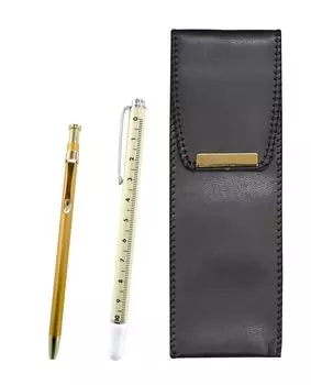 Pen Case with Slide Measuring Stick and Slim 60 Gold Ballpoint Pen Set 2-Pack Eco-Leather (BR-708W-SV60KBP-2)