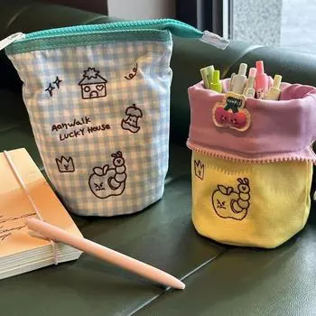 Pen Container Pen Holder Makeup Brush Holder Pencil Pouch Creative Canvas Pen Case School style 2