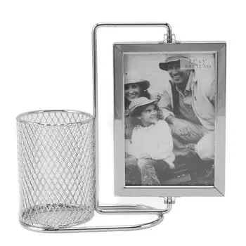 Pen Holder Picture Frame Stainless Steel Large Capacity Multi Purpose Rotating Design Decorative