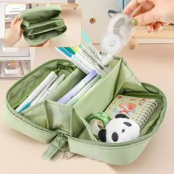 Pen Pouch Large Capacity Pencil Case Solid Color Korean Pen Pencil Bag Students синий