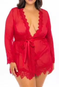 Пеньюар ПРОВАНС Красный Большой Размер XL/XXL прозрачный