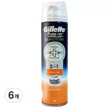 Пена для бритья Gillette Fusion Proglide Sensitive 2in1 Active Sports, 245 г, 6 шт., корейское лезвие для бритья