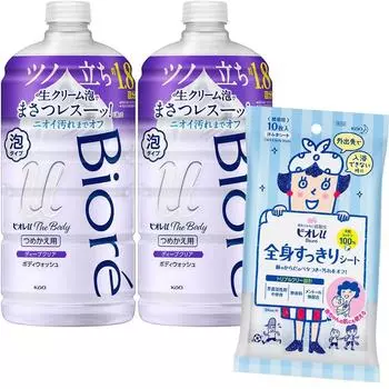 Пена для тела Deep Clear Herbal Fresh Scent Refill 780 мл x 2 Biore U Full Body Refreshing Sheet 10 шт. Мыло для тела с освежающим травяным свежим ароматом белый