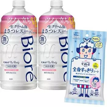 Пена для тела с ароматом Brilliant Bouquet, сменный блок 780 мл x 2 + Biore U Full Body Refreshing Sheet 10 шт. Мыло для тела с великолепным ароматом Brilliant Bouquet