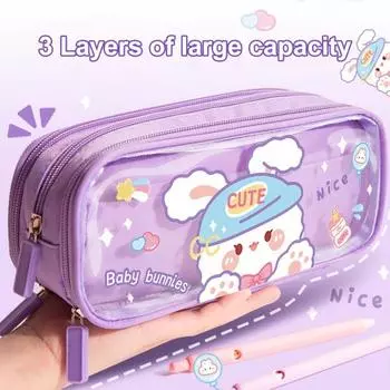 Пенал 3 слоя большой емкости холст студенческая портативная сумка для канцелярских принадлежностей с отделениями для ручек ежедневного использования C