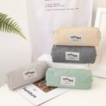 Пенал «Акула» Вельветовый пенал Kawaii Канцелярские принадлежности Пенал большой емкости темно серый