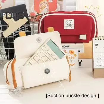 Пенал Большая многофункциональная сумка с множеством карманов Гладкая молния Ручки Линейка Ластик Калькулятор Ножницы Холст Канцелярские принадлежности Органайзер зелёный