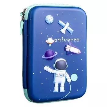 Пенал большой емкости чехол для хранения ручек с героями мультфильмов прочный водонепроницаемый школьный ящик для канцелярских принадлежностей для студентов темно-синий