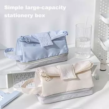 Пенал большой емкости для хранения канцелярских принадлежностей для студентов с ручным ремешком и плавным механизмом застежки-молнии 3C темно-синий