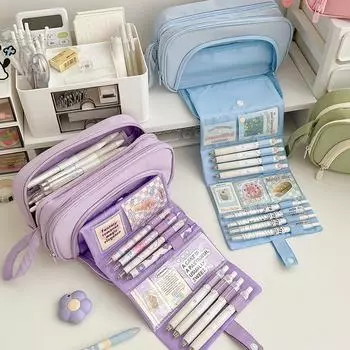 Пенал большой емкости для начальной школы, средней школы, для девочек, складной пенал для канцелярских принадлежностей, для мальчиков фиолетовый