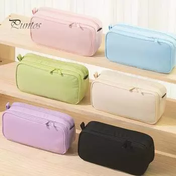 Пенал большой емкости двухслойный канцелярский мешок на молнии органайзер для ручек школьные канцелярские принадлежности чёрный