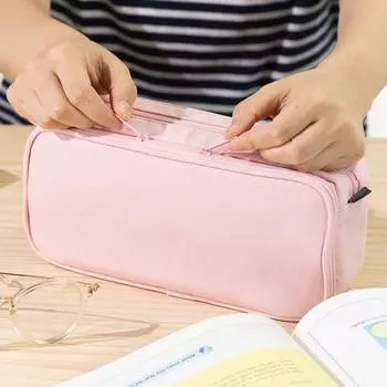 Пенал большой емкости двухслойный канцелярский мешок на молнии органайзер для ручек школьные канцелярские принадлежности чёрный