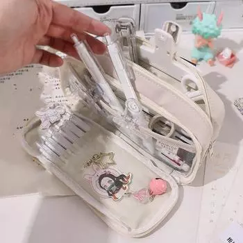 Пенал большой емкости Ins Простота, черно-белая сумка-карандаш, многослойная сумка для хранения канцелярских принадлежностей, сумка для кистей для макияжа 22*12*8cm