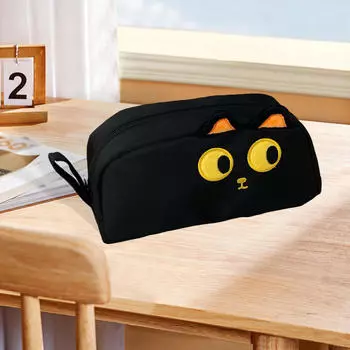 Пенал большой емкости косметичка прочный портативный эстетический чехол ручка для домашней работы Black Cat