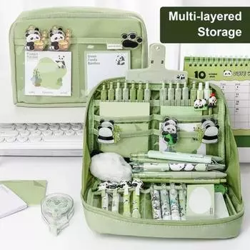 Пенал большой емкости, многослойная сумка для хранения, водостойкий холщовый органайзер для ручек, офисные принадлежности, художественные аксессуары синий