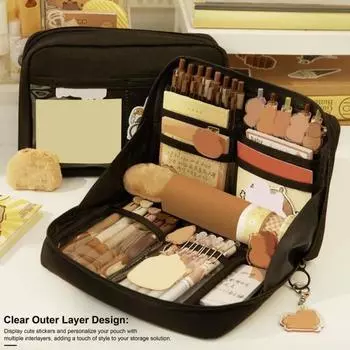 Пенал большой емкости многослойная сумка для хранения холщовый водостойкий органайзер для ручек офис чёрный