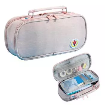 Пенал большой емкости, многослойное хранение, держатели для ручек, сетчатые разделители, ткань Оксфорд зелёный