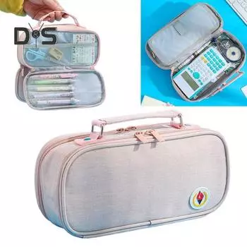 Пенал большой емкости, многослойное хранение, держатели для ручек, сетчатые разделители, органайзер для стола из ткани Оксфорд розовый