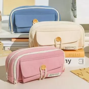 Пенал большой емкости, негабаритный пенал с 3 отделениями, пуговица, украшение из хлопковой веревки, студенческий пенал для хранения канцелярских принадлежностей мятный зеленый