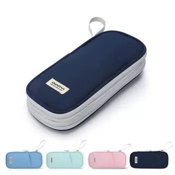 Пенал большой емкости Omnpak с 2 дверцами, стоячий пенал для учеников младших классов, детей старшей школы, детей начальной школы темно-синий