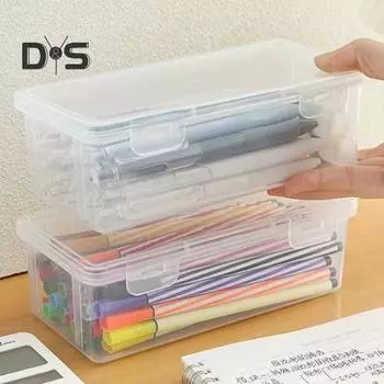 Пенал большой емкости, прозрачный дизайн, складной органайзер для карандашей, защелкивающаяся крышка, контейнер для карандашей чистый