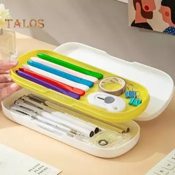 Пенал большой емкости с пылезащитной крышкой, двухслойный дизайн, легкий портативный пенал, органайзер для школьных принадлежностей синий